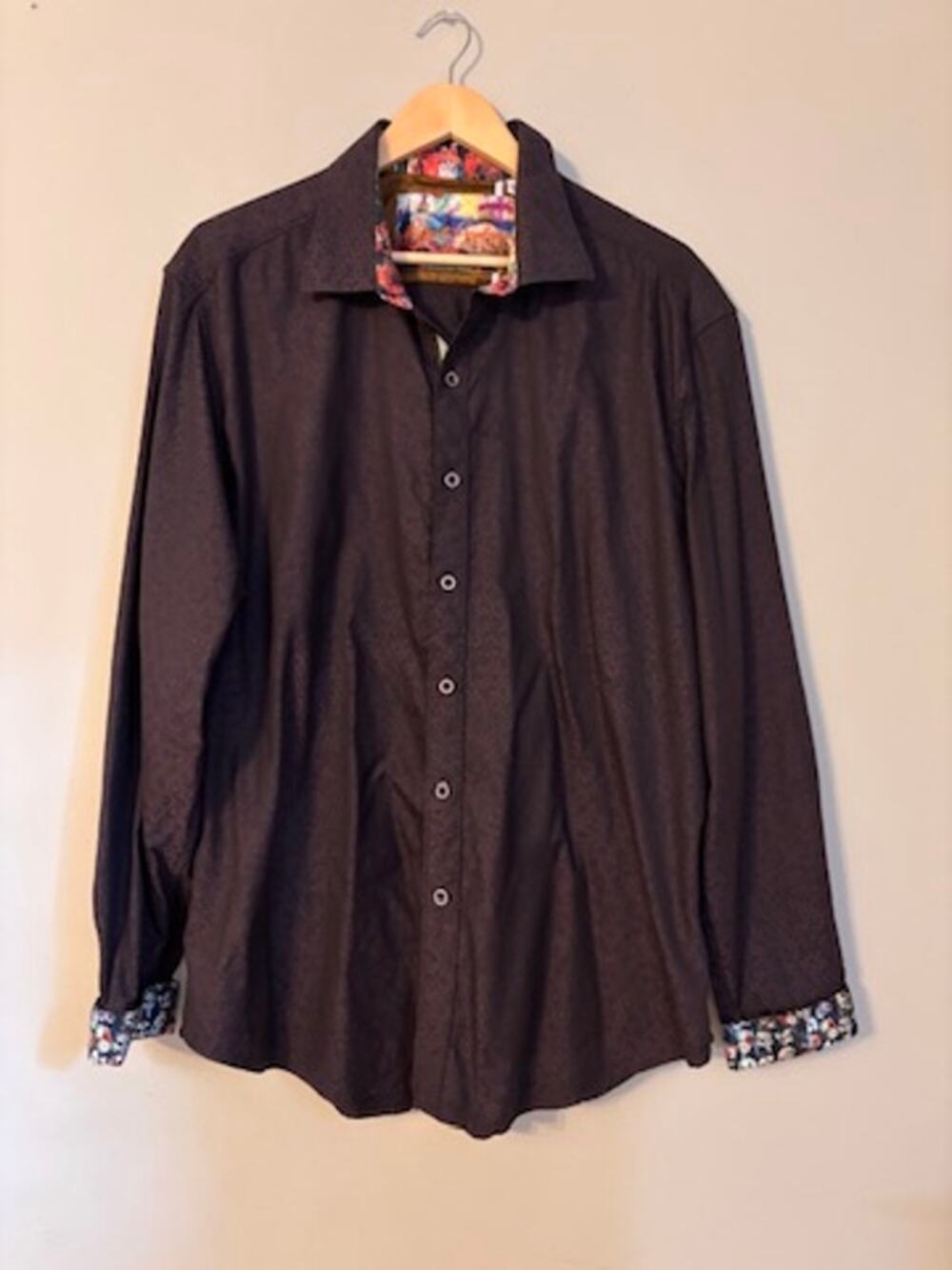 Robert Graham Mens 2XL Dark Purple Jacquard Flip Cuff Button Up Shirt